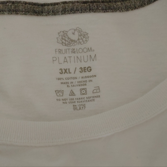 FRUIT OF THE LOOM PLATINUM LS T-SHIRT, WHITE 3XL - Picture 4 of 4